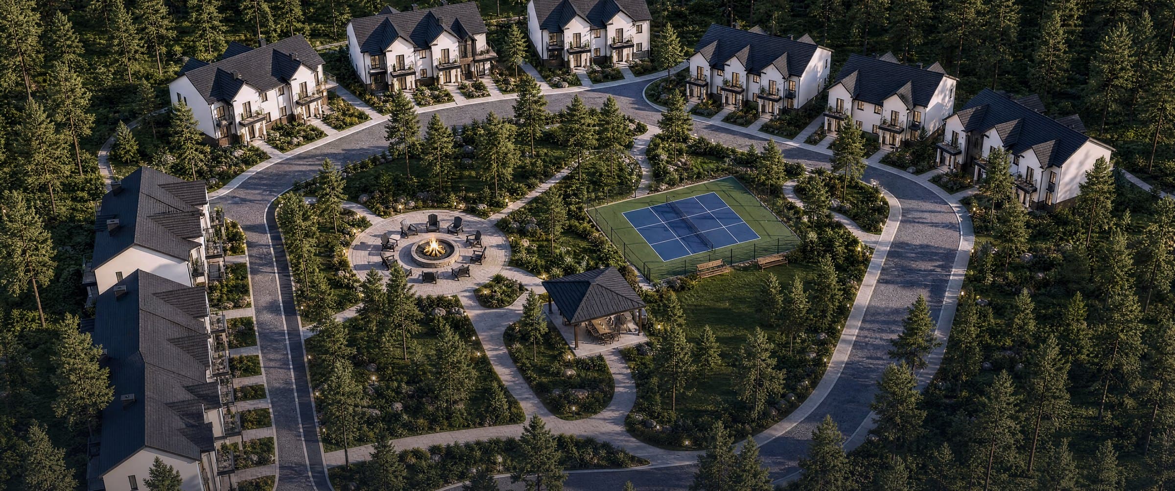 Ink-graded panorama of the masterplan aerial.