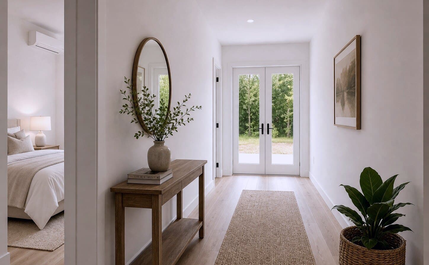 Editorial crop of a hallway interior concept.